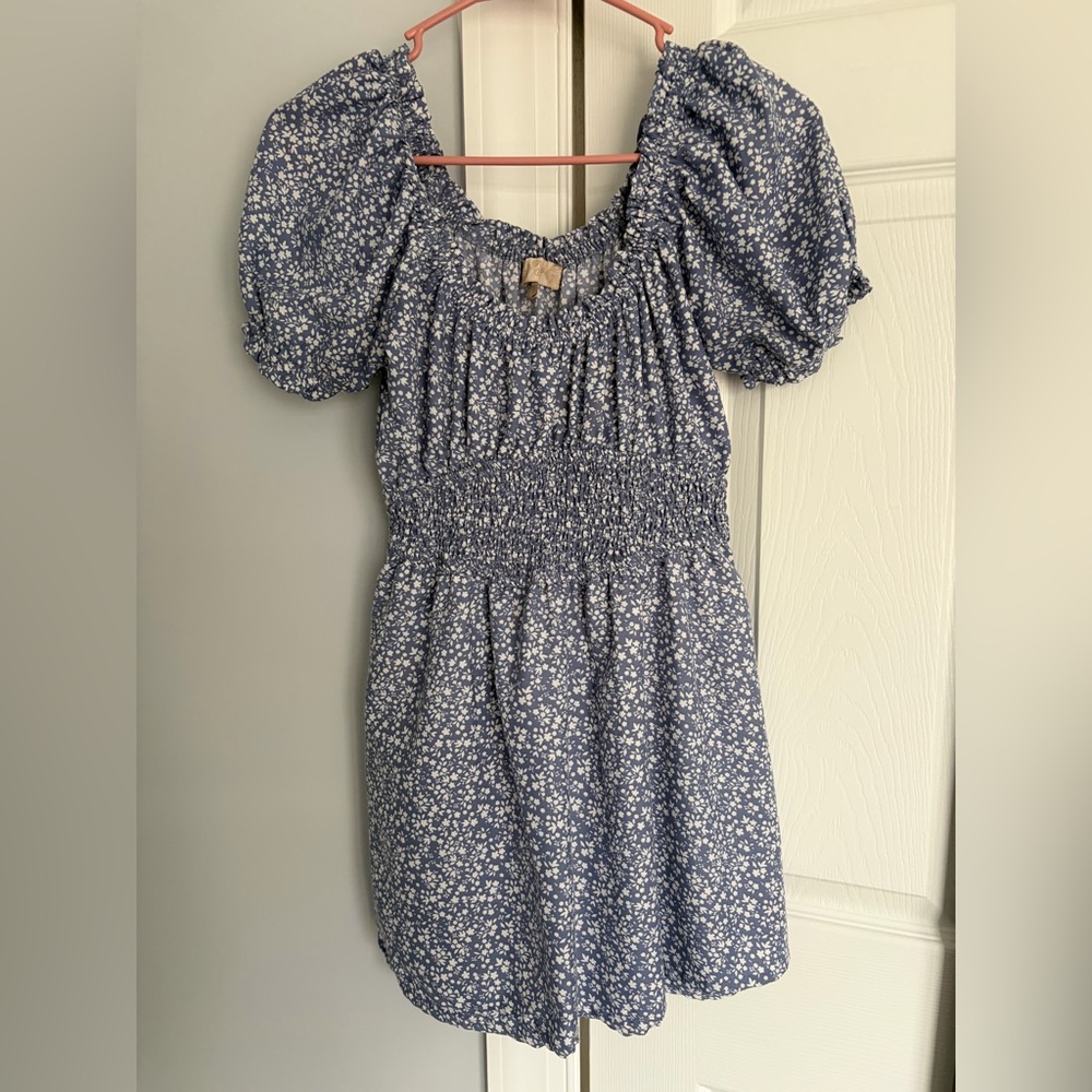 Julep Blue Floral Puff Sleeve Mini Dress
